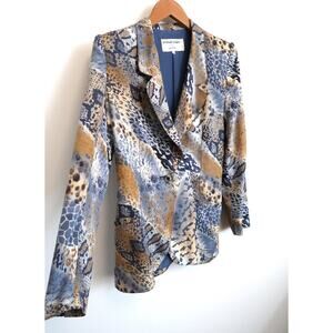 VINTAGE 90s EMANUEL UNGARO PARIS Silk Animal Print Longline Blazer Jacket 10 L